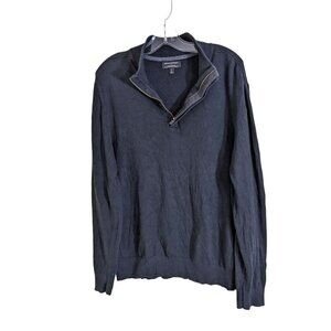 Banana Republic Mens L Sweater Cotton Silk Premium Luxe Yarn Black Quarter Zip